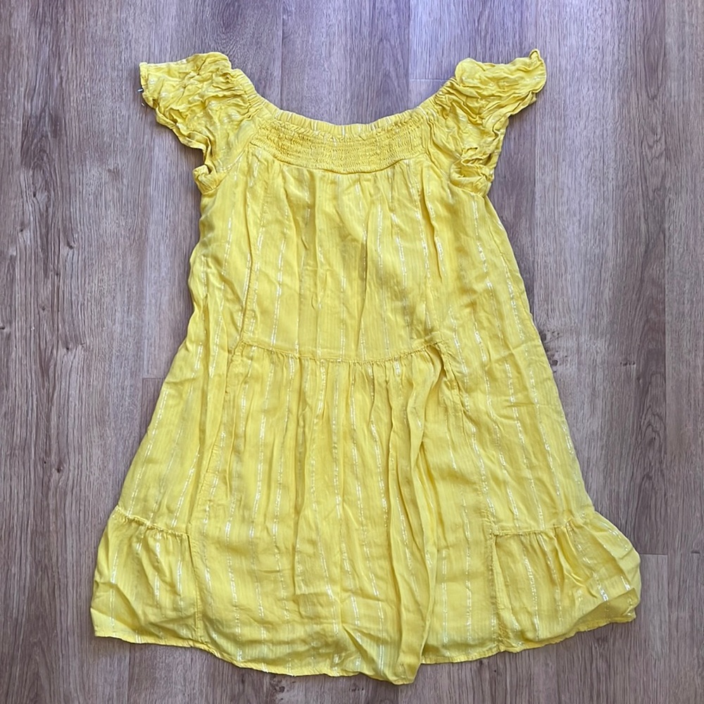 Target Art Class girls ruffle silver stripe marigold golden dress